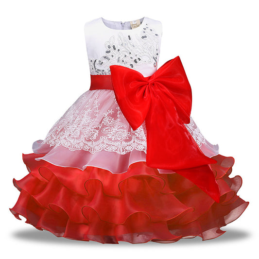 Girls' Sequined Dress Bow Kids Skirt