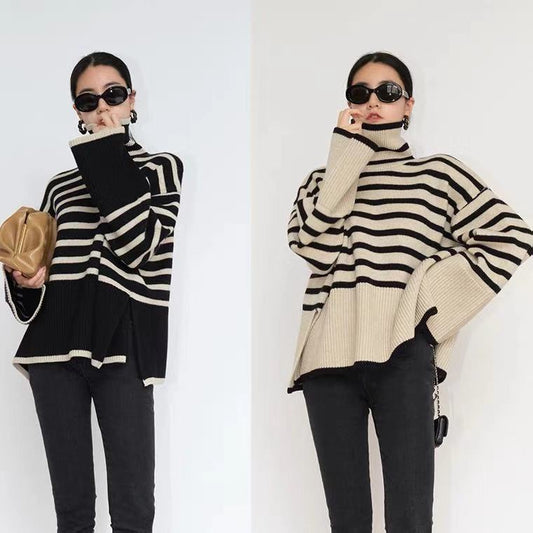 Women's Striped Loose Outer Knit Sweater Top