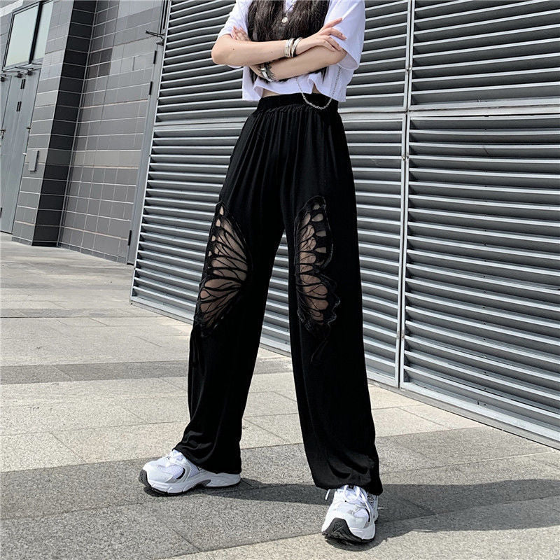 Women's Fashion Loose Hollow Butterfly Straight-leg Ankle-banded Pants