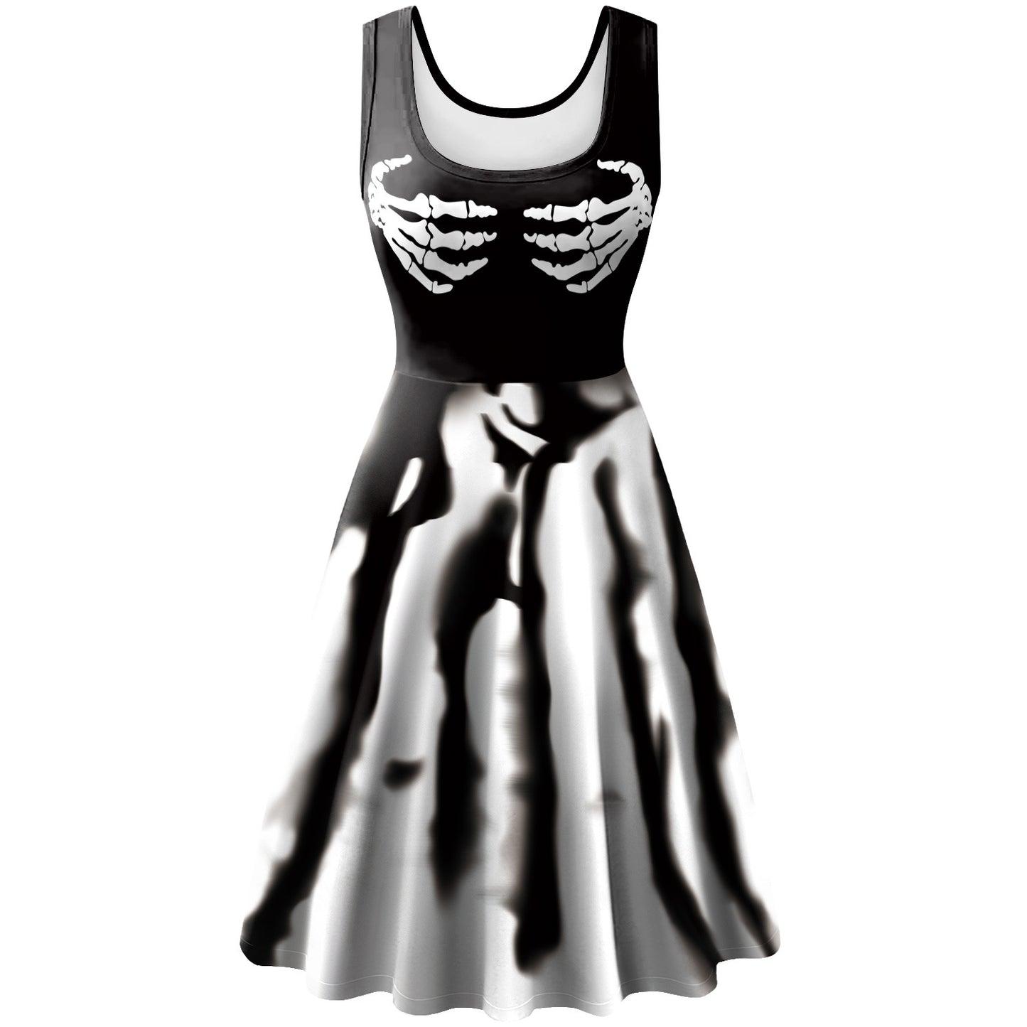 Women's Halloween Sleeveless Horror Bat Skeleton Digital Printed Dress