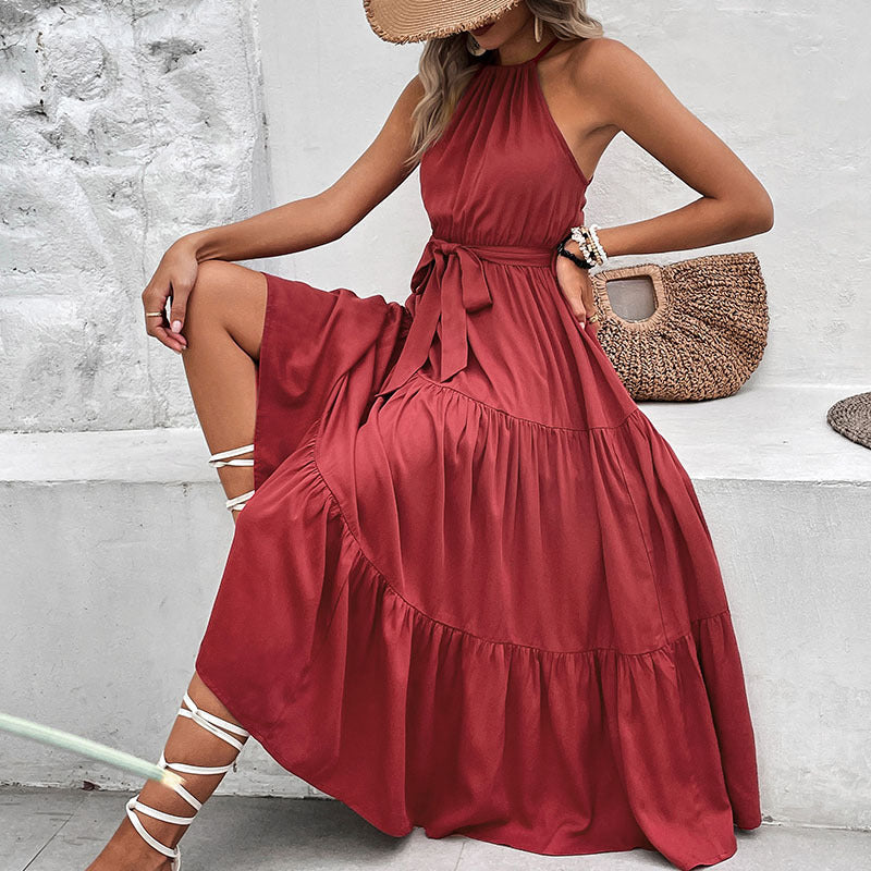 Women's Halter Solid Color Dress