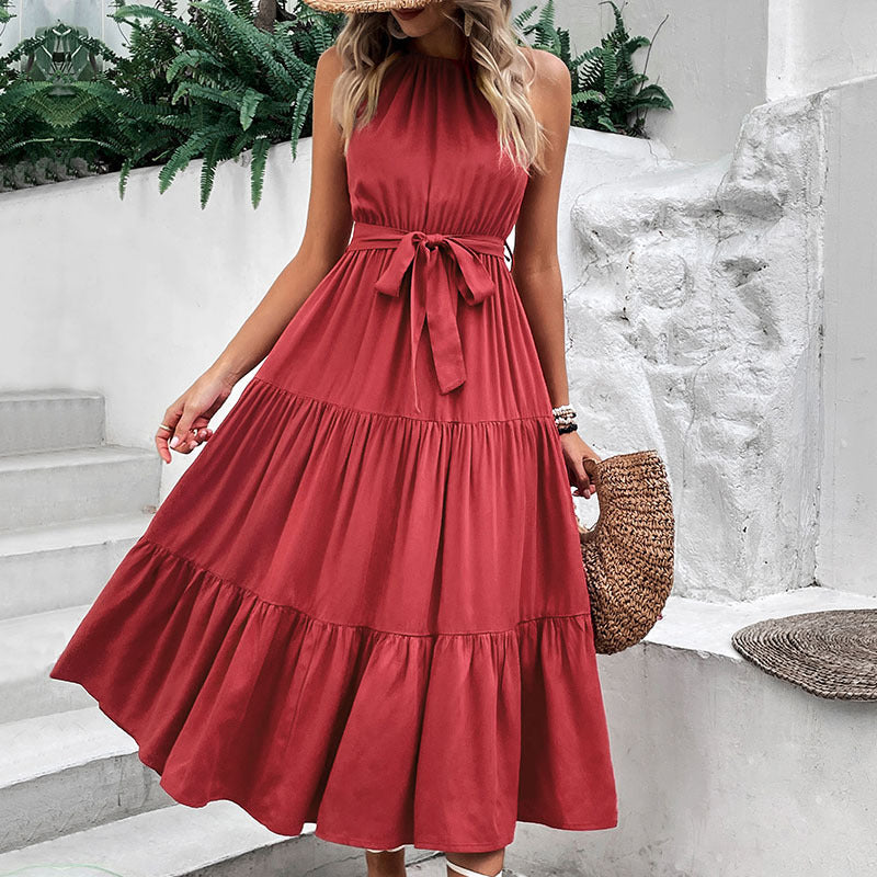 Women's Halter Solid Color Dress