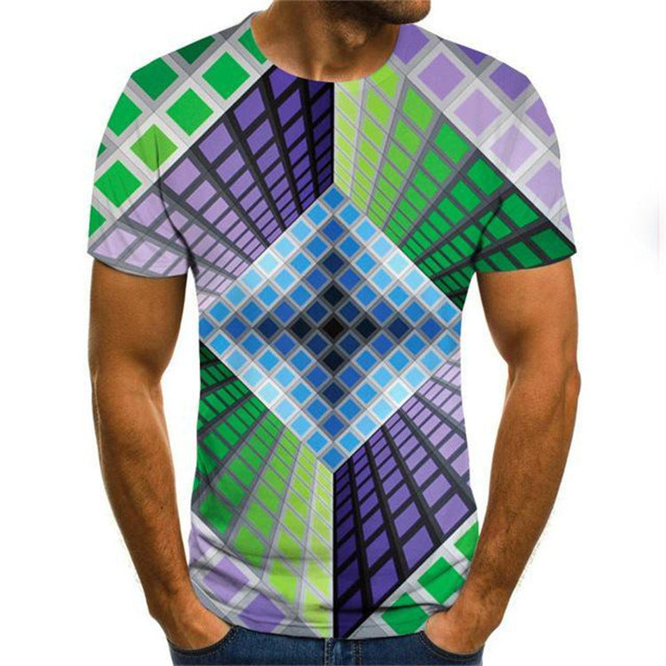 Geometric Vertigo 3D Digital Printed Round Neck Men's Clothing