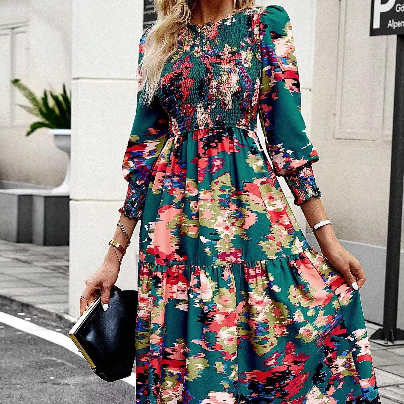 Women's Printed Wear Long Sleeve Dress