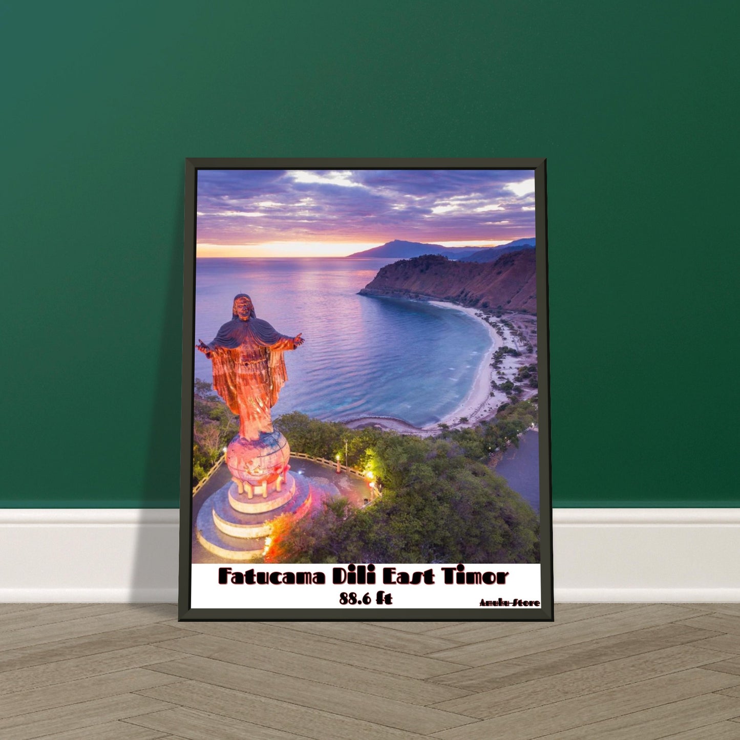 AS0001- Cristo Rei Dili, East Timor. 88.6ft  (Premium Semi-Glossy Paper Metal Framed Poster)