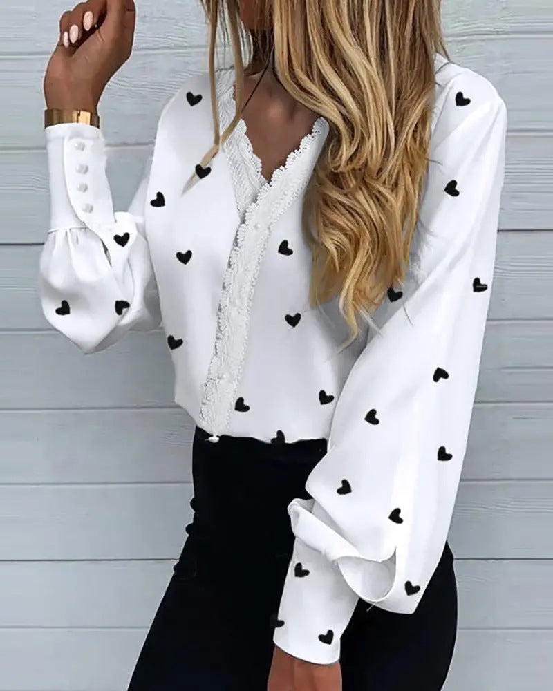 Women's Fashionable Printed Lace Casual Shirt