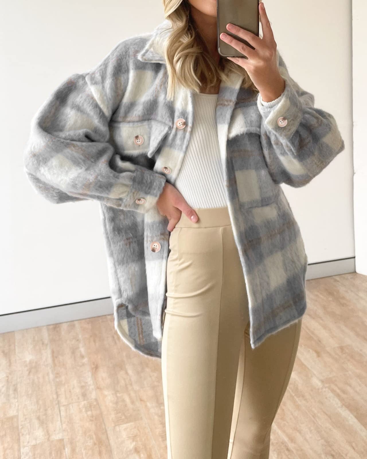 Women's Fashion Plaid Coarse Wool Coat