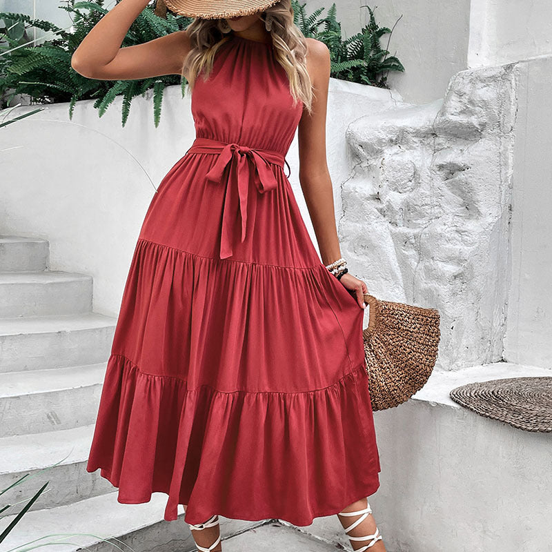 Women's Halter Solid Color Dress