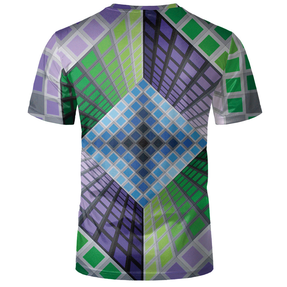 Geometric Vertigo 3D Digital Printed Round Neck Men's Clothing