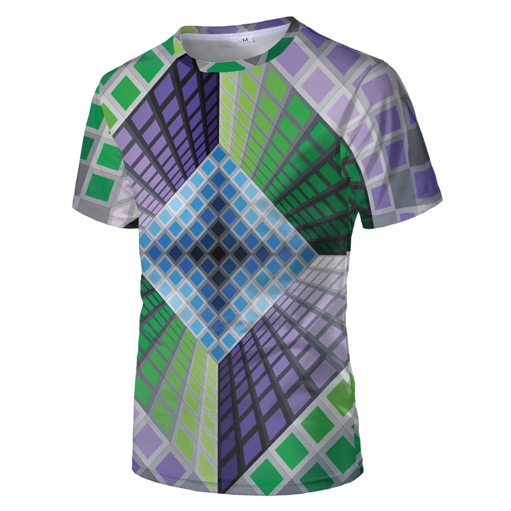 Geometric Vertigo 3D Digital Printed Round Neck Men's Clothing